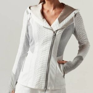 Blanc Noir croco knit asymmetric hoodie in White, size L